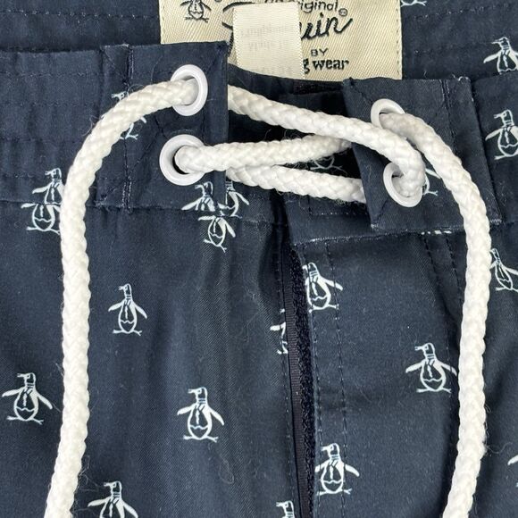 Penguin Swim Trunks Men's 38 Volley 6” Shorts Lined Blue All Over Print‎ Logo - Picture 3 of 16